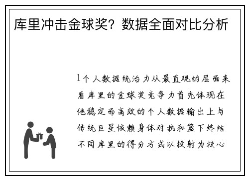 库里冲击金球奖？数据全面对比分析